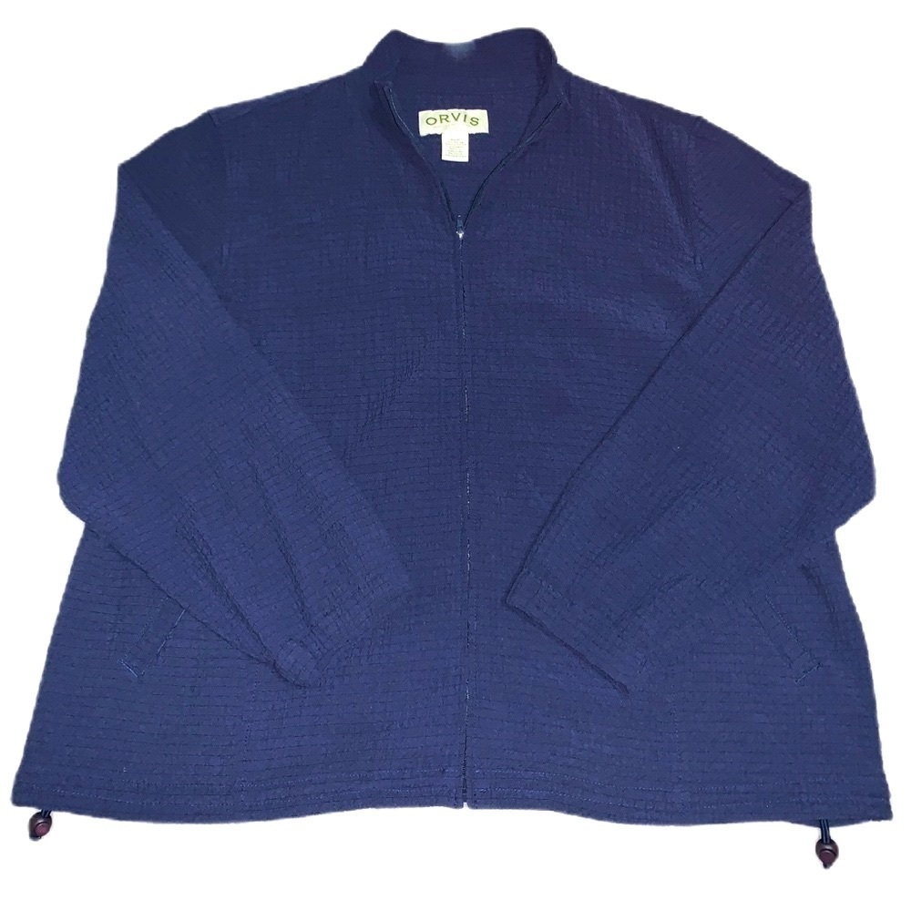 ORVIS XLP Jacket Women Crepe Textured Mock Neck Full Zip Navy Blue